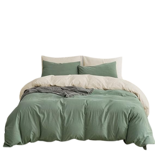 King Size Duvet Cover Set Green Reversible Bedding Set