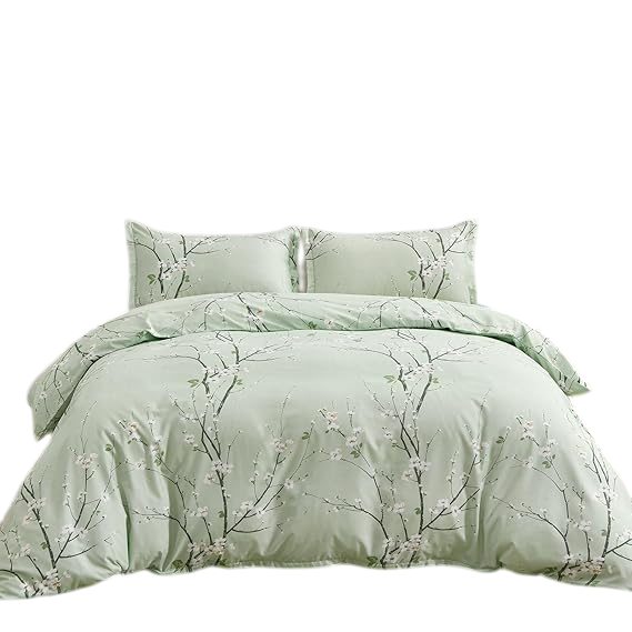 Green Bedding Set Floral Plum Duvet Cover Set