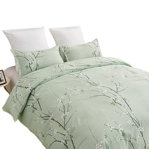 Green Bedding Set Floral Plum Duvet Cover Set