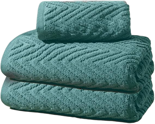 Chevron Leaf Jacquard luxury Towel Set  (Mineral Blue, 2 x Bath Towels)