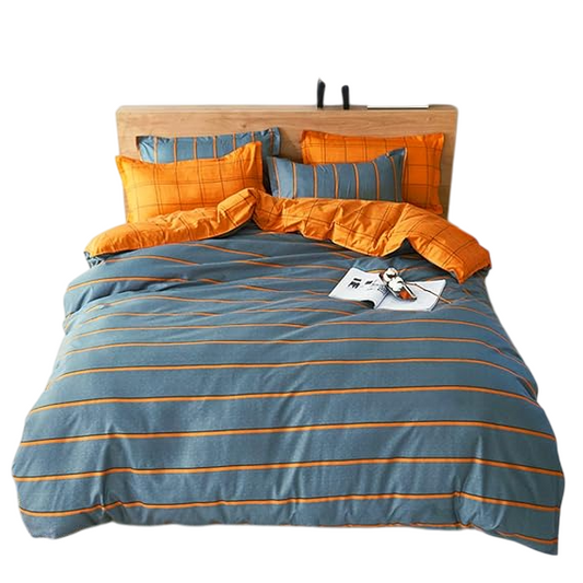 Double Duvet Cover Set Orange & Grey Double Side Bedding Set 4 pcs