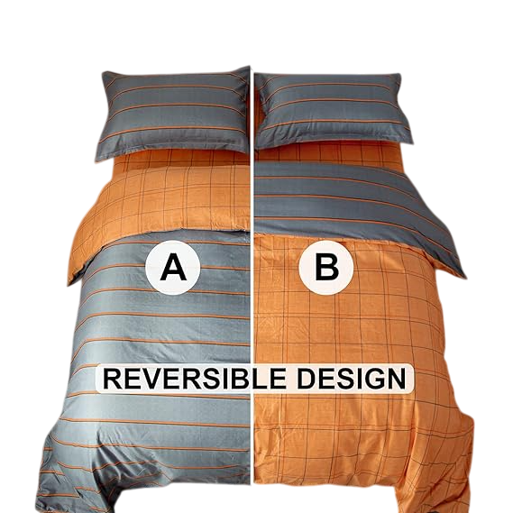 Double Duvet Cover Set Orange & Grey Double Side Bedding Set 4 pcs