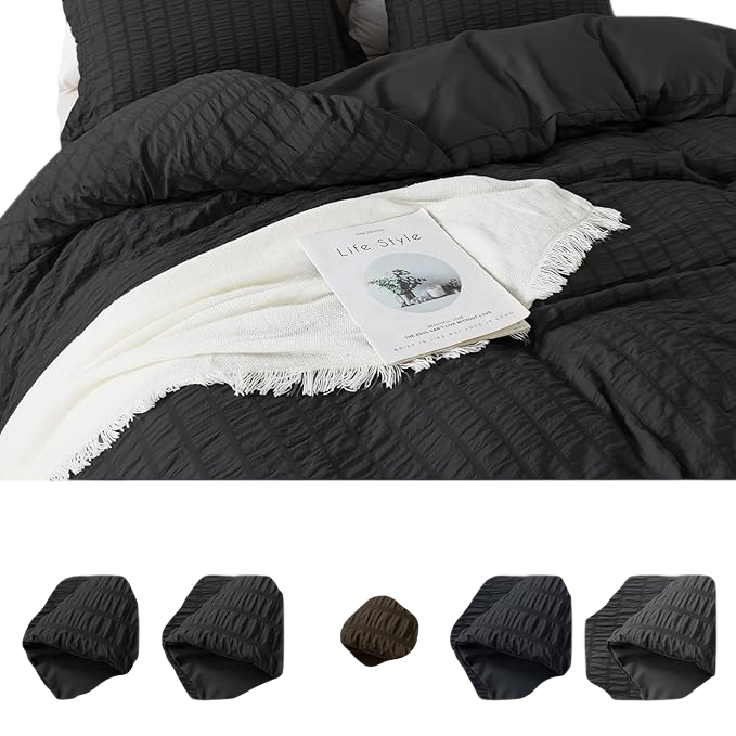 Black Duvet Cover Queen Size, 3 Pieces (1 Duvet Cover + 2 Pillow Cases)