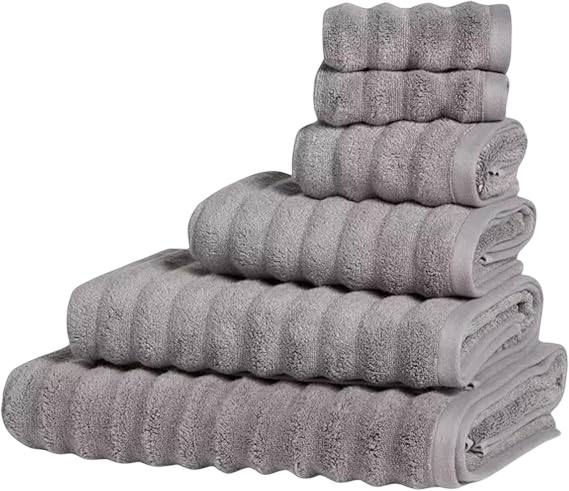 Mountain Stripe Hand Towel Zero Twist Premium 50x100cm 100% Cotton Pack of 5 (Grey)