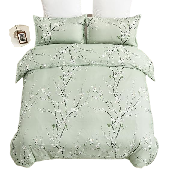 Green Bedding Set Floral Plum Duvet Cover Set