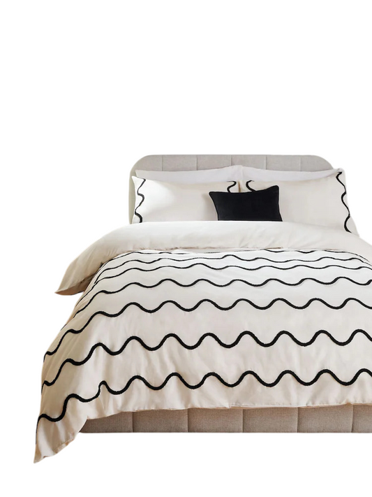 Monochrome Tufted Wave 100% Cotton Duvet Cover and Pillowcase Set