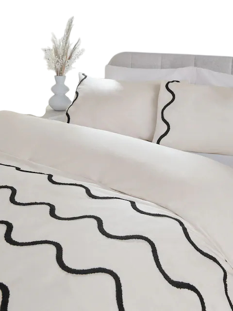 Monochrome Tufted Wave 100% Cotton Duvet Cover and Pillowcase Set