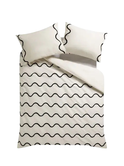 Monochrome Tufted Wave 100% Cotton Duvet Cover and Pillowcase Set